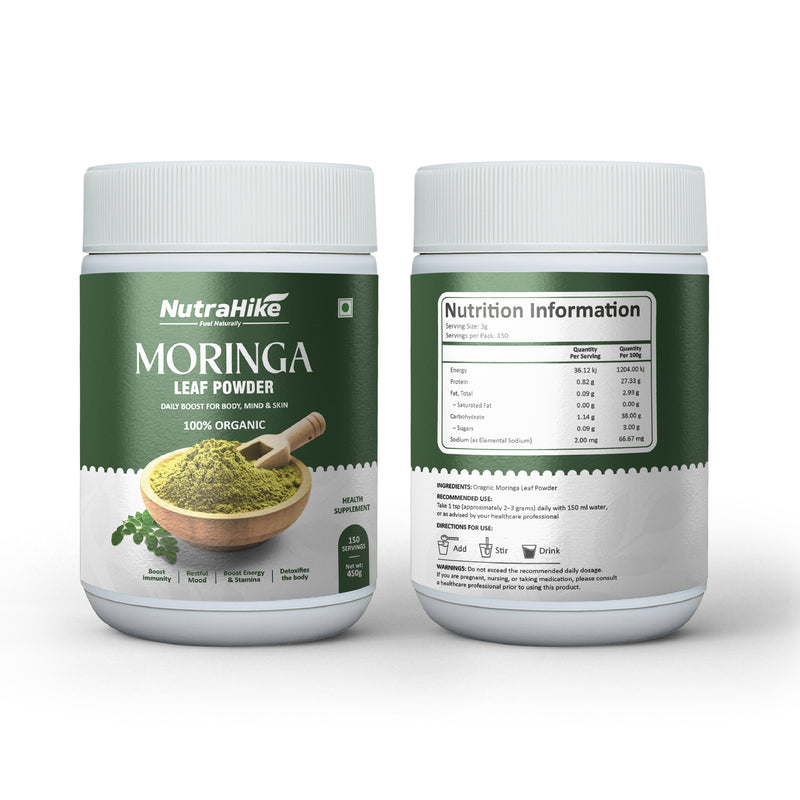 NutraHike Moringa Leaf Powder 450g – Superfood, Rich in Vitamins, Minerals & Antioxidants, Supports Energy, Immunity & Detox, Natural Green Powder for Health & Wellness