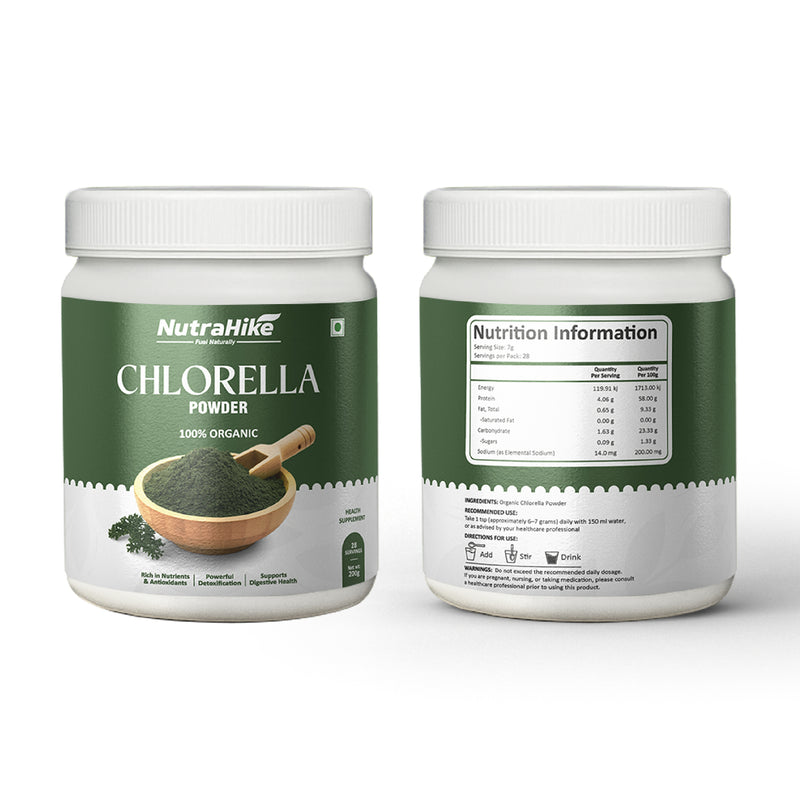 NutraHike Chlorella Powder 200g, Detox & Immune Support, High-Protein Green Superfood, Rich in Vitamins & Minerals