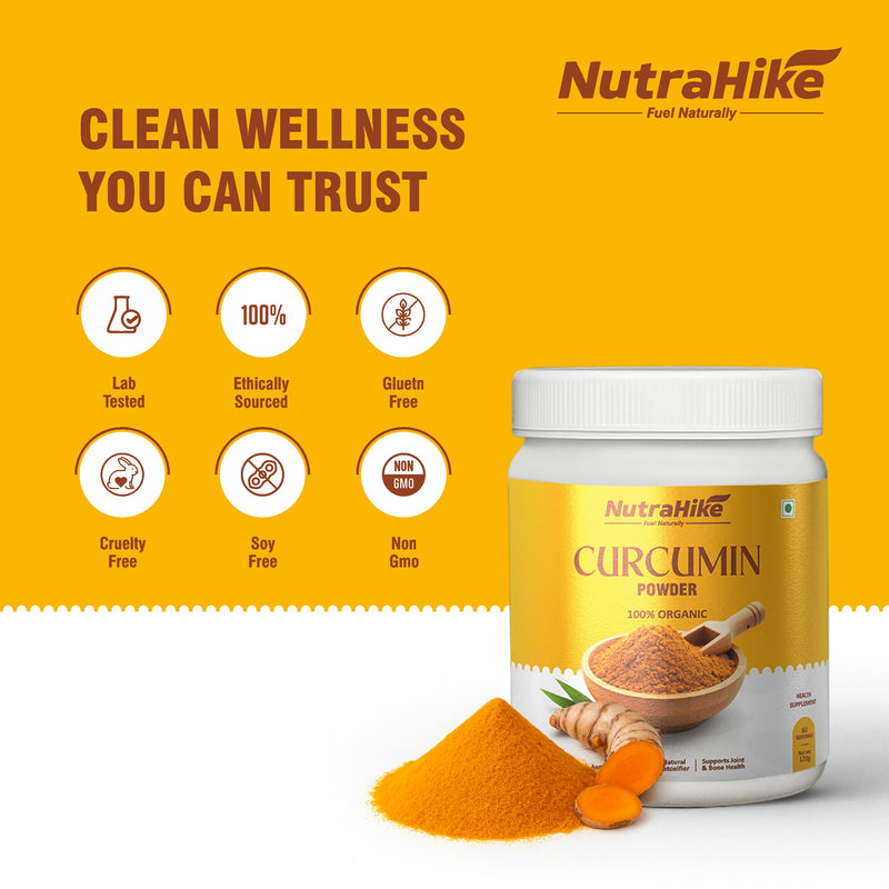 NutraHike Organic Curcumin Powder – 100% Pure Turmeric Extract with High Curcumin Content – Non-GMO, Vegan, Gluten-Free – Antioxidant & Anti-Inflammatory Superfood Supplement