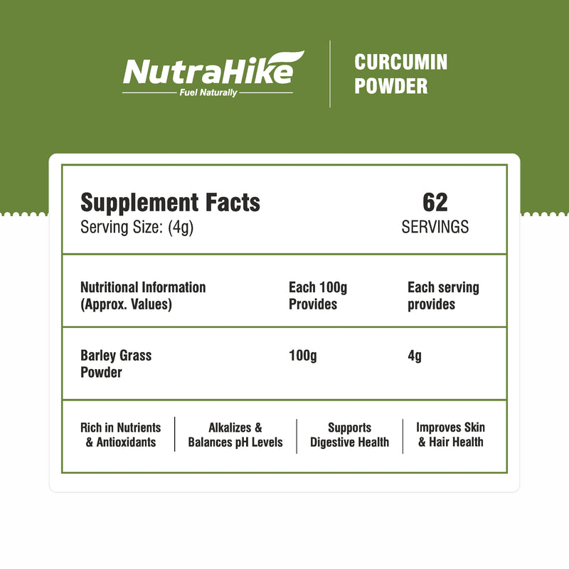 NutraHike Organic Barley Grass Powder 250g – Rich in Chlorophyll, Antioxidants & Nutrients, Supports Detox, Digestion & Immune Health, Natural Green Superfood for Wellness