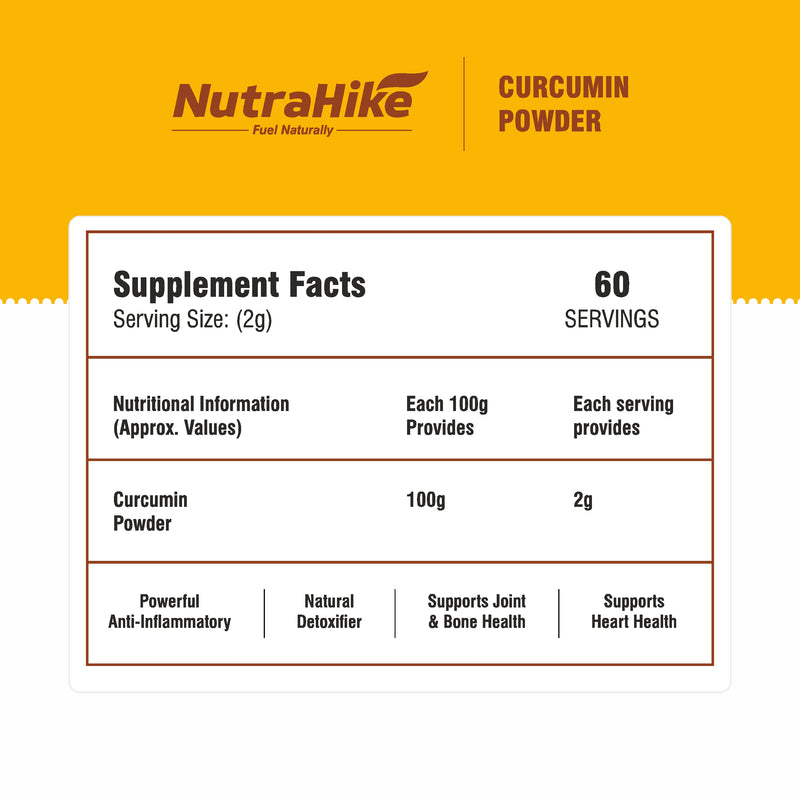 NutraHike Organic Curcumin Powder – 100% Pure Turmeric Extract with High Curcumin Content – Non-GMO, Vegan, Gluten-Free – Antioxidant & Anti-Inflammatory Superfood Supplement