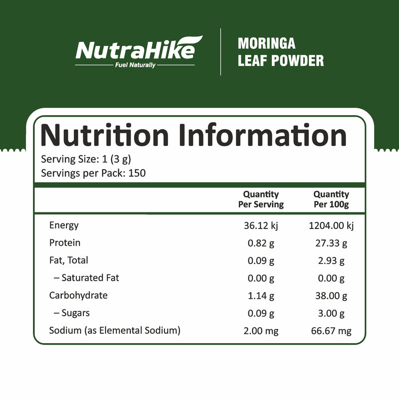 NutraHike Moringa Leaf Powder 450g – Superfood, Rich in Vitamins, Minerals & Antioxidants, Supports Energy, Immunity & Detox, Natural Green Powder for Health & Wellness