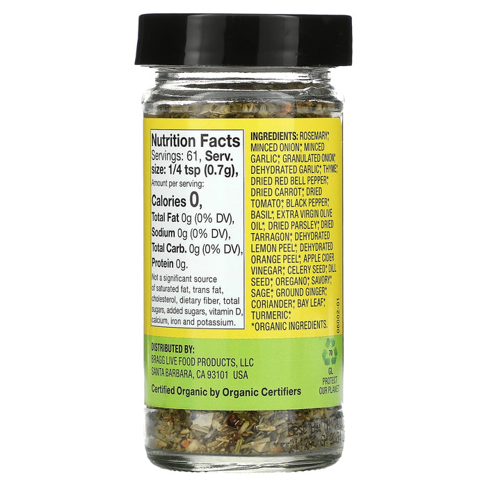 Bragg Seasoning Organic Sprinkle Herbs And Spices Salt Free 42g