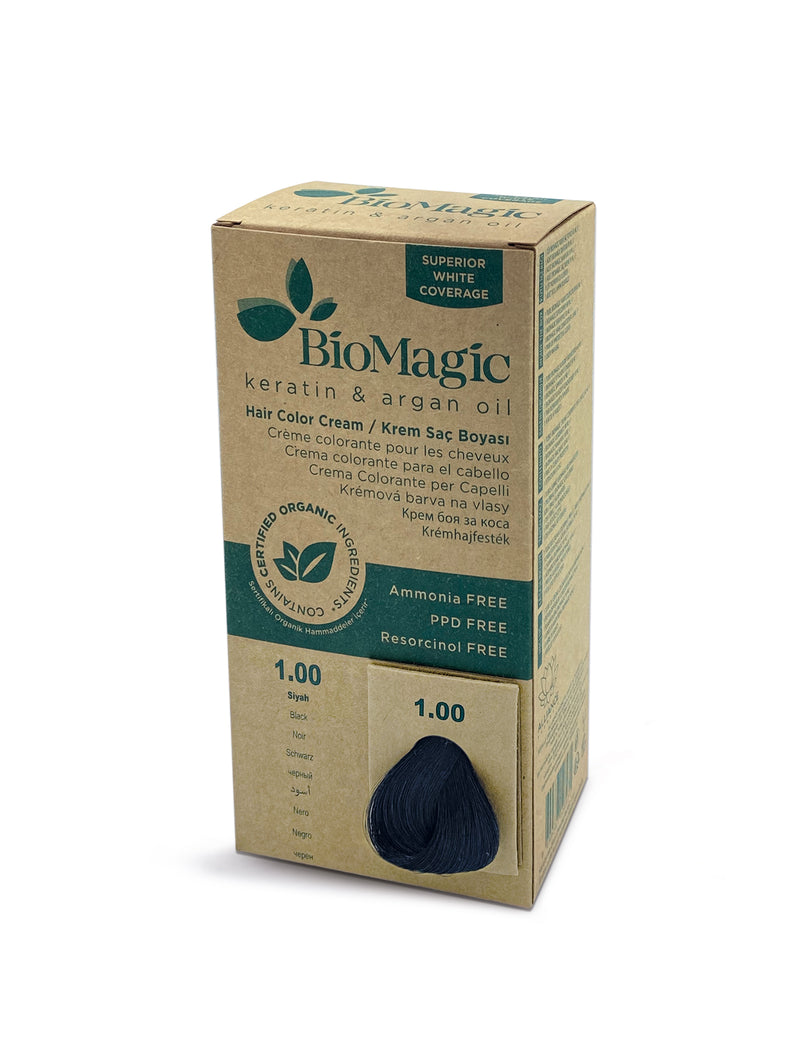 Bio Magic Hair Colour Black 1.00 With Keratin & Argan Oil | Ammonia Free, PPD Free, Resorcinol Free