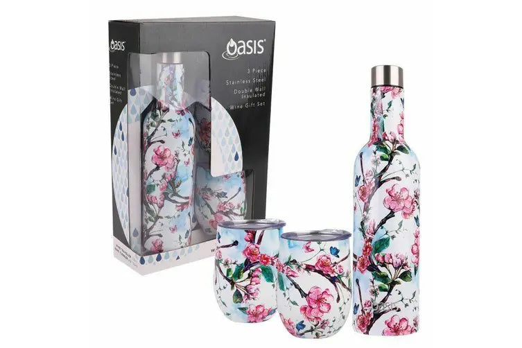 Oasis 3 pce S/S Patterned Wine Gift Set (Spring Blossom)