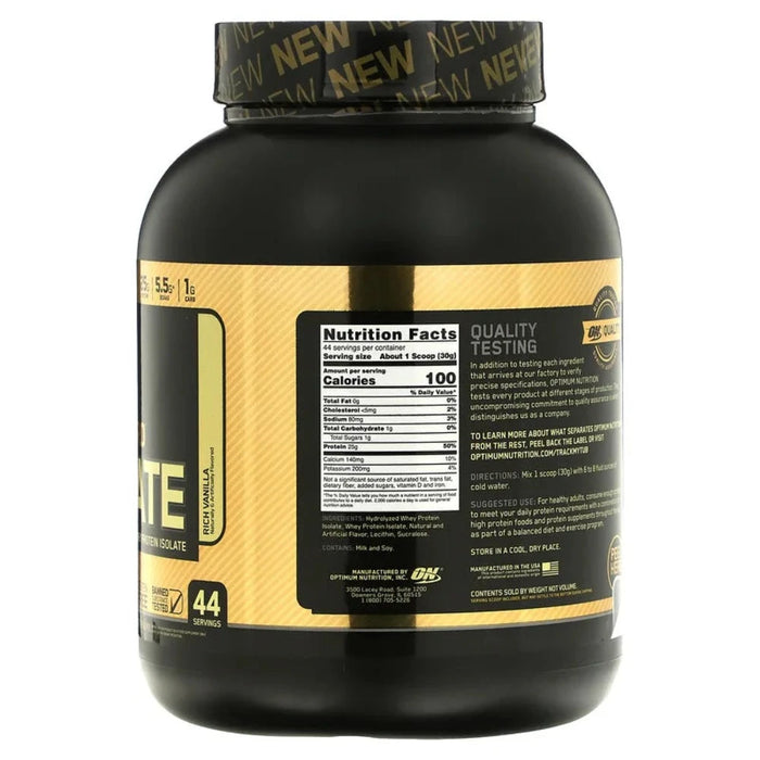 OPTIMUM NUTRITION Gold Standard 100% Isolate Protein Powder, Vanilla, 44 Servings, 2.91lb