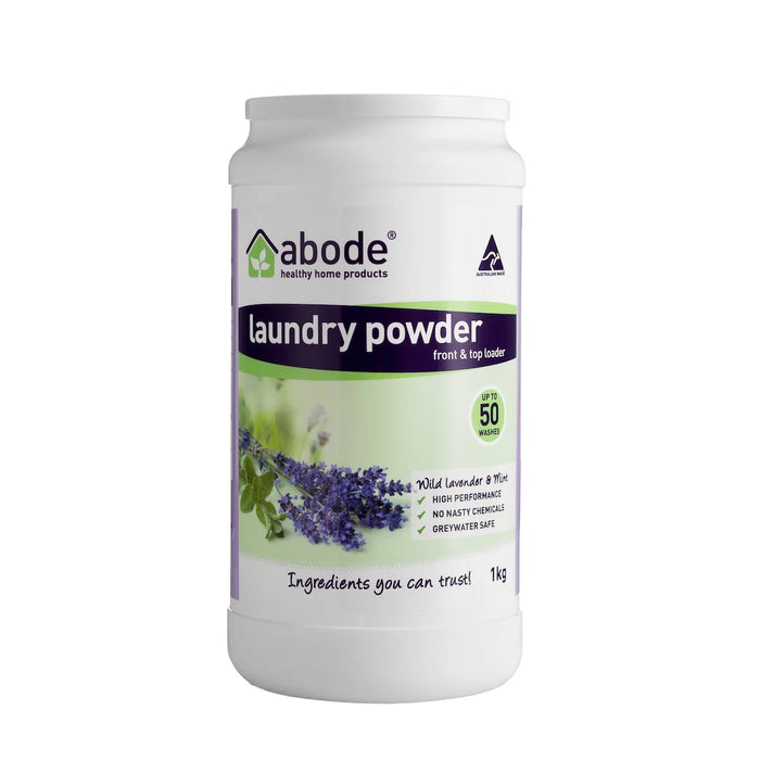 Abode Laundry Powder Front Top Blue Mallee Eucalyptus 1kg