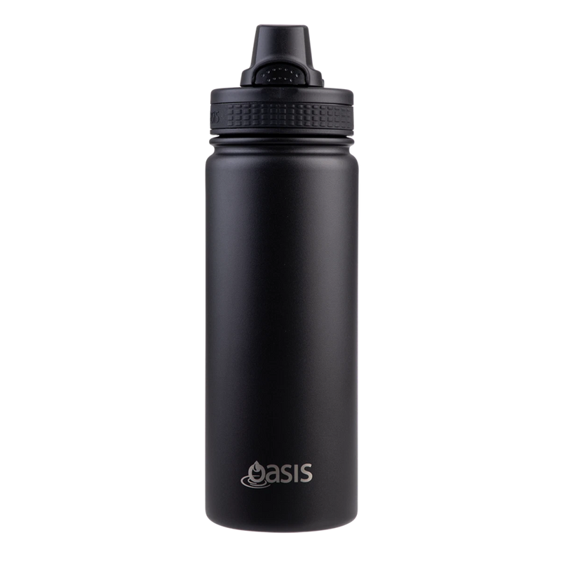 Oasis Challenger Insulated Quick Release Sports Bottle 550ml Black - Double Wall Stainless Steel