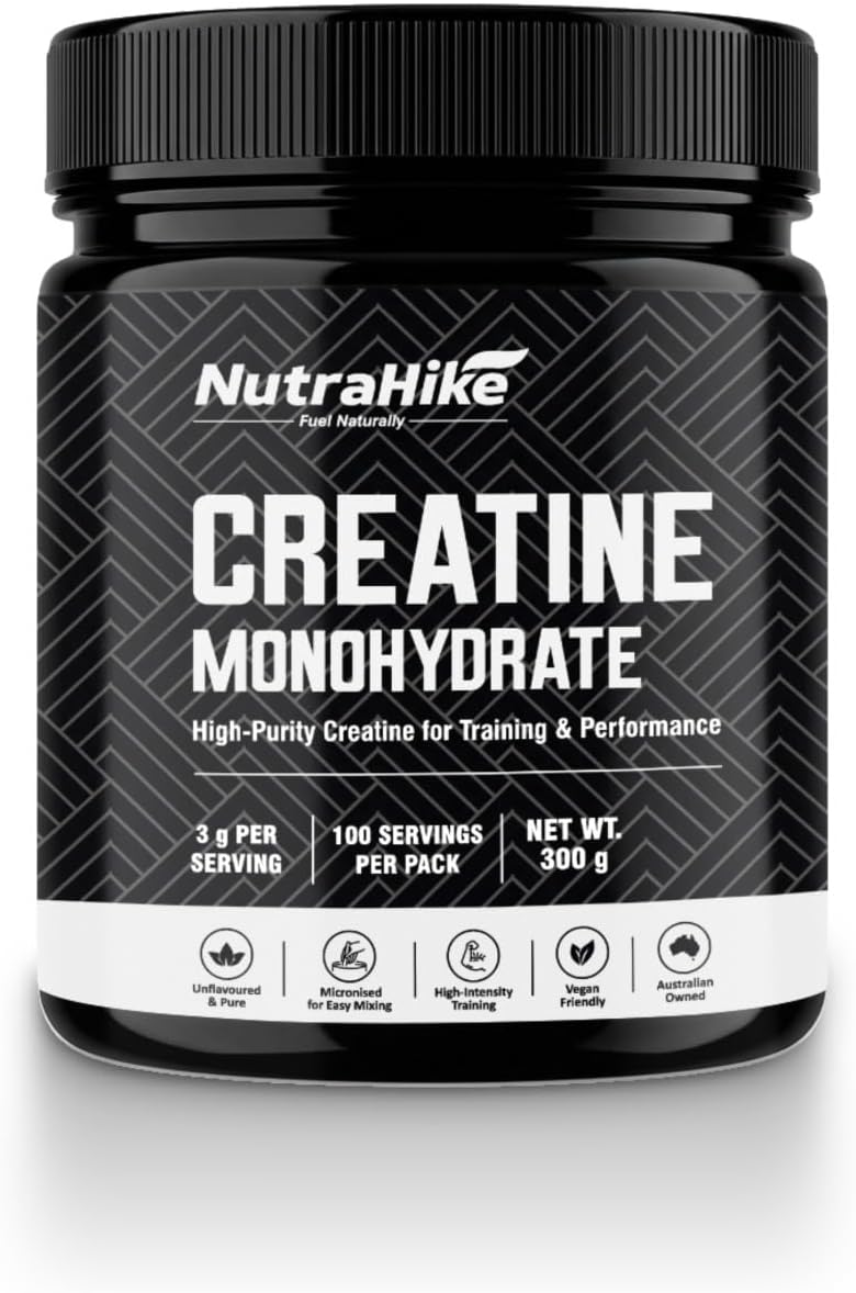 NutraHike Creatine Monohydrate Powder 300g – Micronized Creatine, High Purity, Unflavoured, Muscle Strength & Performance Support, German Sourced