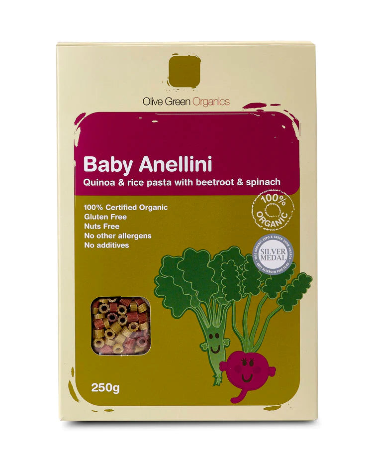 Olive Green Org Baby Anellini Spinach & Beetroot 250g