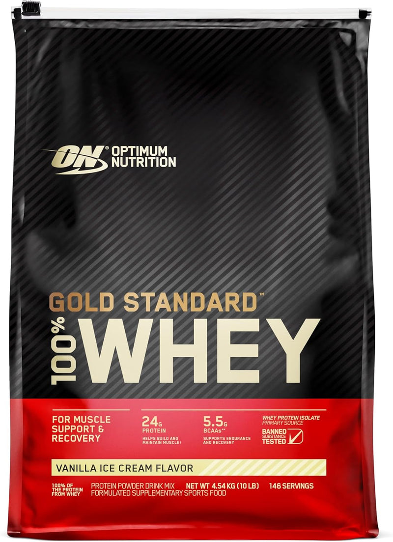 OPTIMUM NUTRITION ON Gold Standard 100percent Whey Protein Powder | Vanilla | 4.55kg | 10lb