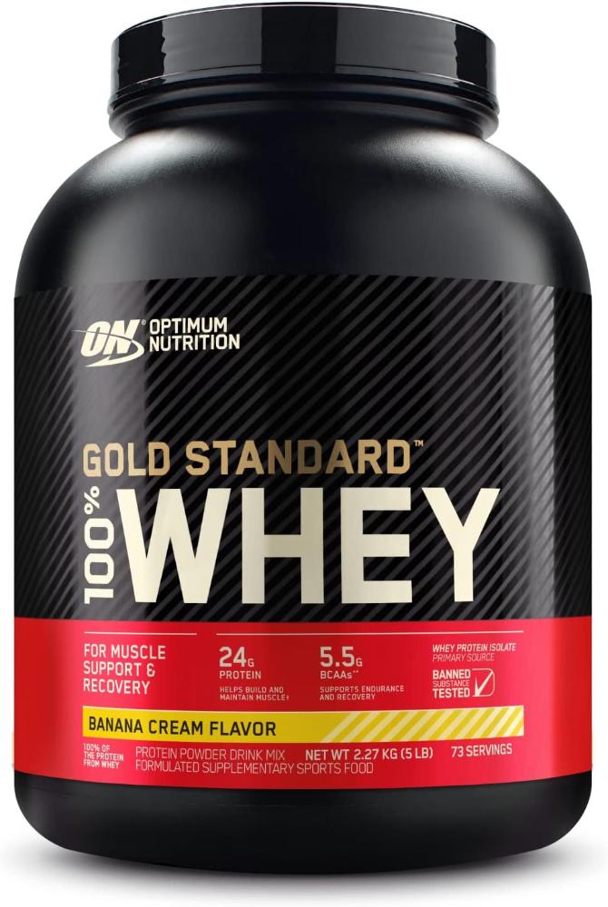 OPTIMUM NUTRITION Gold Standard 100percent Whey Protein Powder, Banana Flavour, 5lb / 2.27 kg
