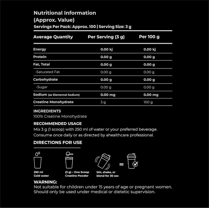 NutraHike Creatine Monohydrate Powder 300g – Micronized Creatine, High Purity, Unflavoured, Muscle Strength & Performance Support, German Sourced