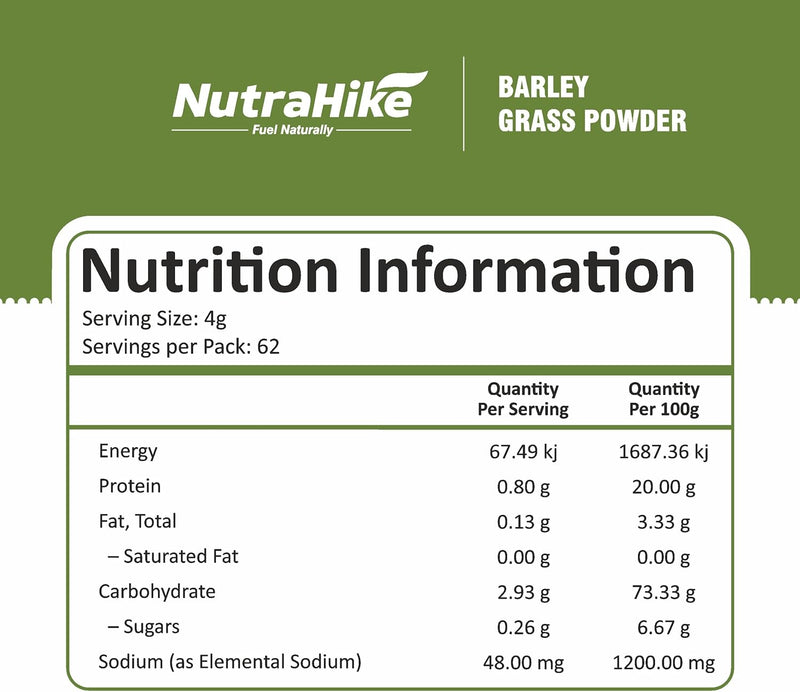 NutraHike Organic Barley Grass Powder 250g – Rich in Chlorophyll, Antioxidants & Nutrients, Supports Detox, Digestion & Immune Health, Natural Green Superfood for Wellness