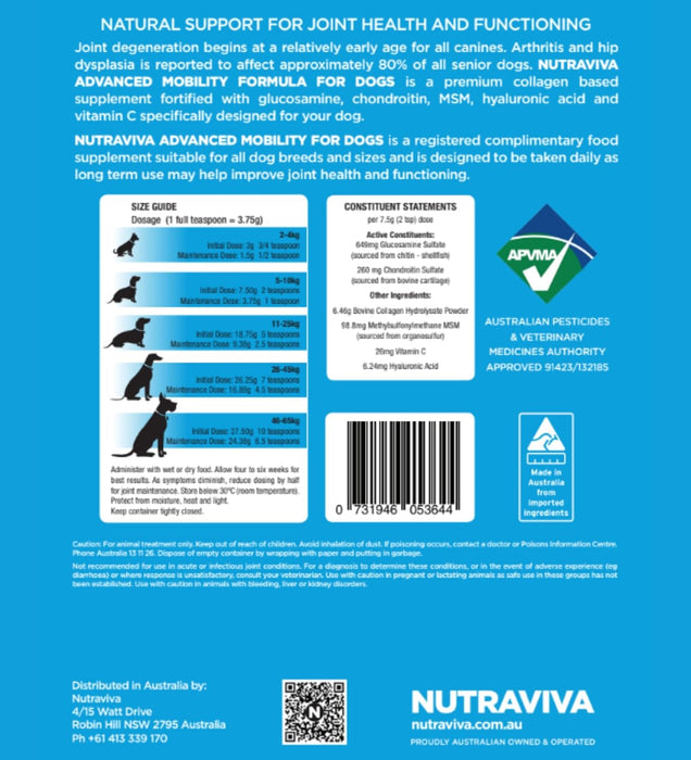 Nutraviva Advanced Mobility Formula for Dogs 250g