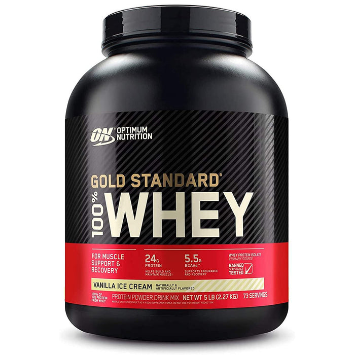 OPTIMUM NUTRITION Gold Standard 100percent Whey Protein Powder,  Vanilla Ice Cream,  5lb - 2.27 kg