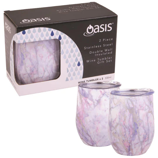 Oasis 2PCE Wine Tumbler Gift Set Silver Quartz