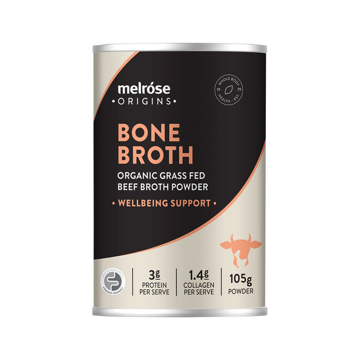 Melrose Origins Bone Broth Organic Grass Fed Beef Broth Powder Well Being Support 105g