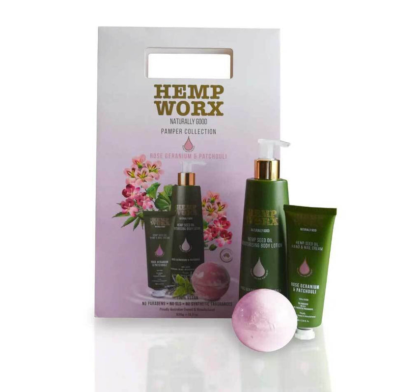 Hemp Worx Pamper Collection Rose Geranium & Patchouli Gift Set