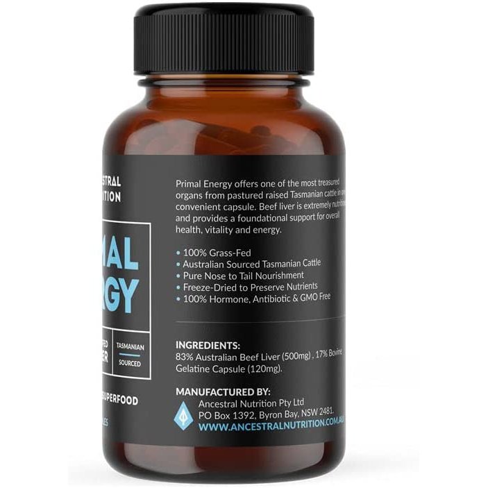 Ancestral Nutrition Primal Energy Organic Beef Liver Capsules 100percent Grass Fed Liver Ancestral Nutrition 30 Day Supply