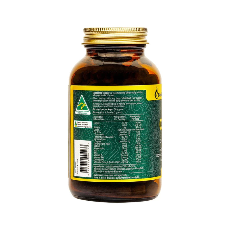 BioGenesis Natural Australia Natures Purest Organic Chlorella 500mg 300 tabs Glass