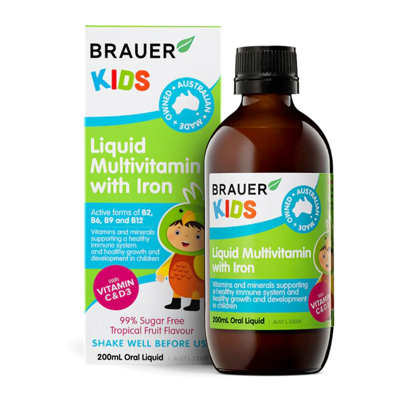 Brauer Kids Liquid Multi Vitamin with Iron 200ml Tropical Fruit Flavour