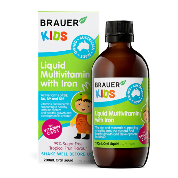 Brauer Kids Liquid Multi Vitamin with Iron 200ml Tropical Fruit Flavour