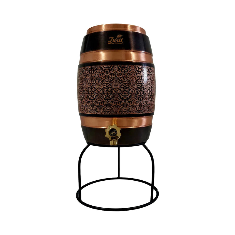 ZURIT Majestic Black Emboss 10L - Premium Copper Water Dispenser - Copper Water Pot Jug