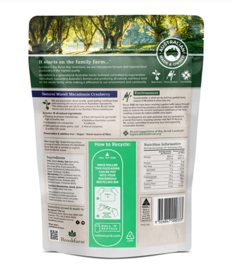 Brookfarm Natural Muesli Macadamia and Cranberry