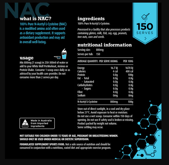 White Wolf Nutrition NAC 150 serves 120g