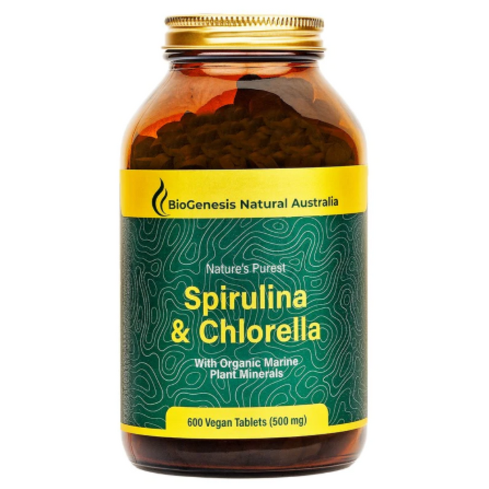 Biogenesis natural australia Spirulina & Chlorella 600 Vegan tablets with organic plant marine minerals