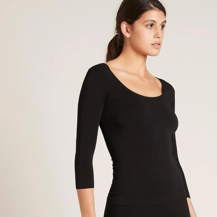 BOODY 3/4 Sleeve Scoop Top Black