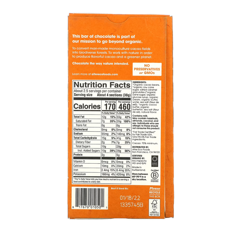 Alter Eco Organic Dark Chocolate Burnt Caramel (70%) 80g