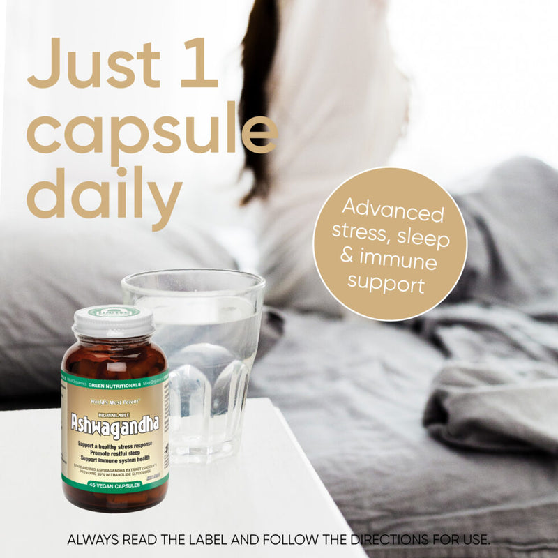 Green Nutritional Ashwagandha 45 Vegan Capsules , Supports stress response, Supports Immune, Promotes restful Sleep