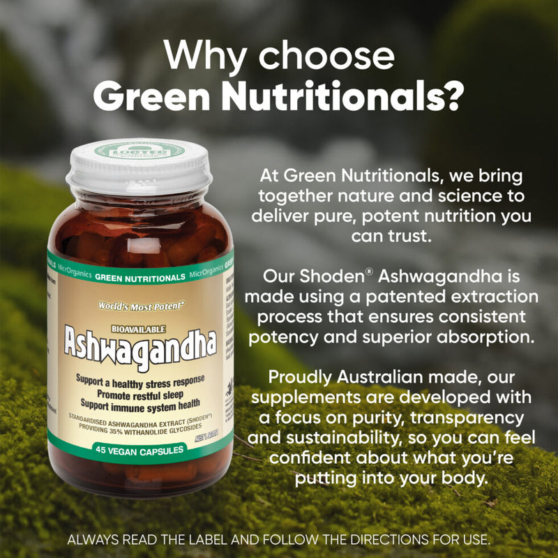 Green Nutritional Ashwagandha 45 Vegan Capsules , Supports stress response, Supports Immune, Promotes restful Sleep
