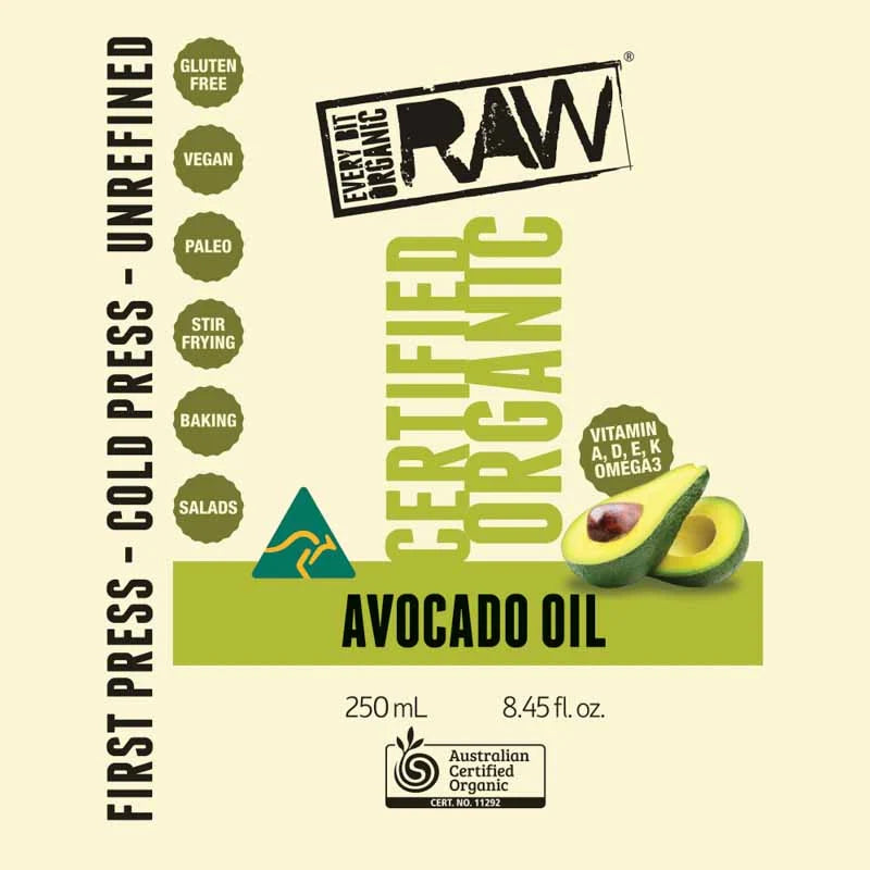 Every Bit Organic Extra Virgin Avocado Oil 250ml – Cold Pressed Unrefined Oil
