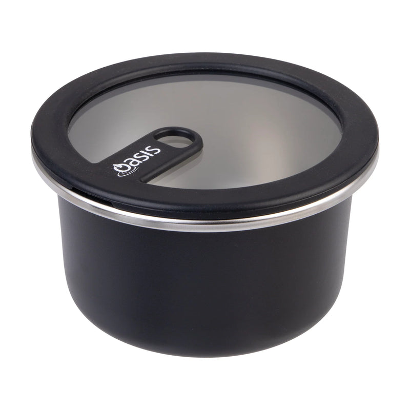 Oasis Microwave Safe Stainless Steel Round Container - Black - 680ml