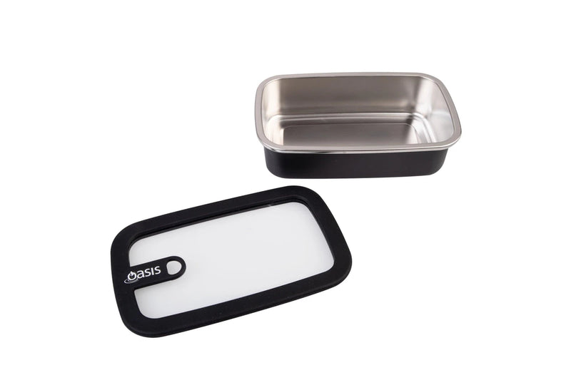 Oasis Microwave Safe Rectangular Stainless Steel Container 700ml - Black