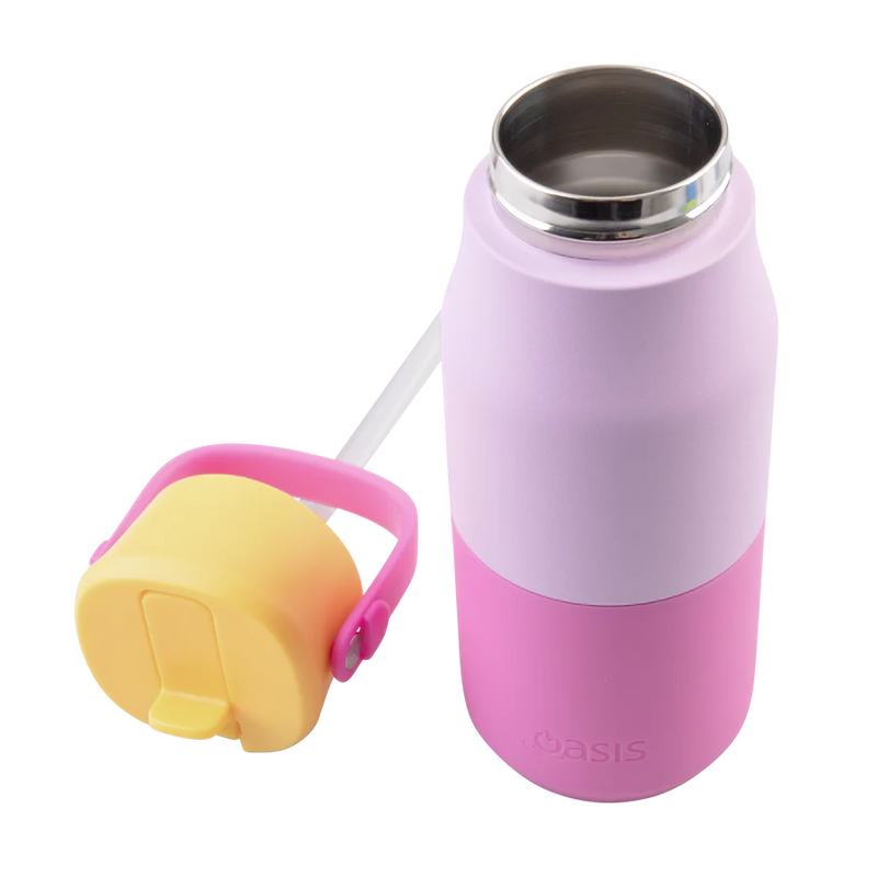 Oasis Junior Insulated Sipper Drink Bottle 400ml Bubblegum Pink - Double Wall Stainless Steel Kids Thermos
