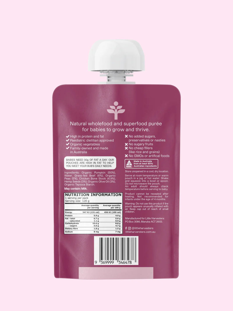 Little Harvesters Puree Pouch Grass-Fed Beef 120g | Organic vegetables, No GMO, No Seed Oils