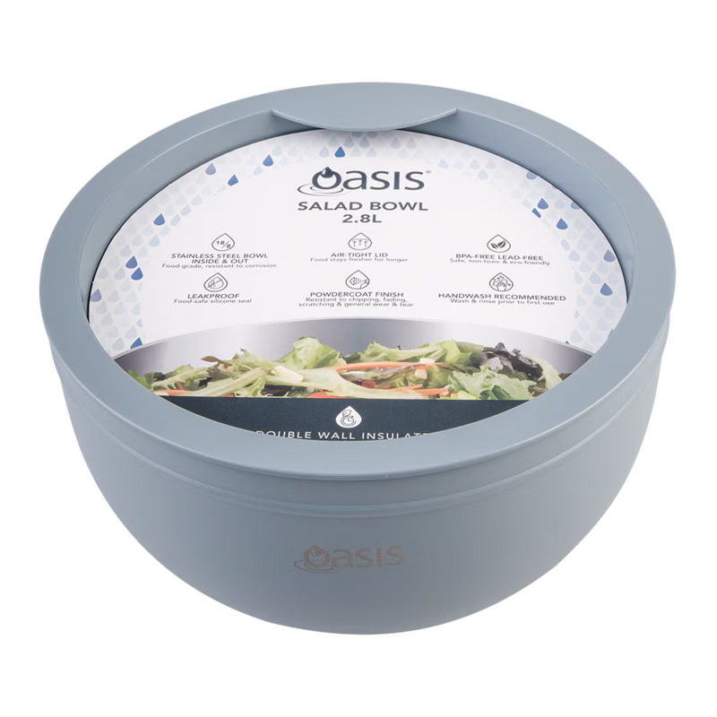 Oasis Stainless Steel Double Wall Salad Bowl Hazy Blue 2.8L