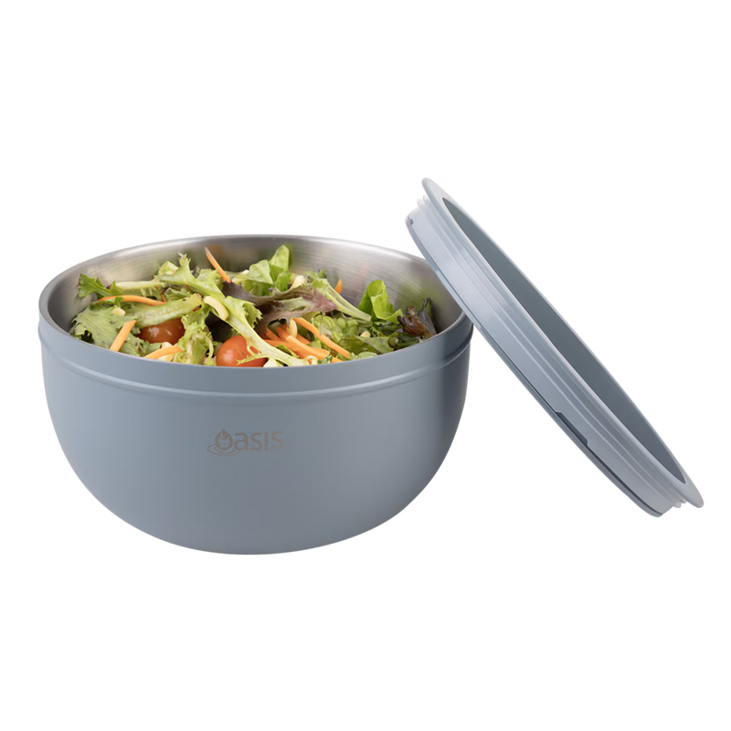 Oasis Stainless Steel Double Wall Salad Bowl Hazy Blue 2.8L
