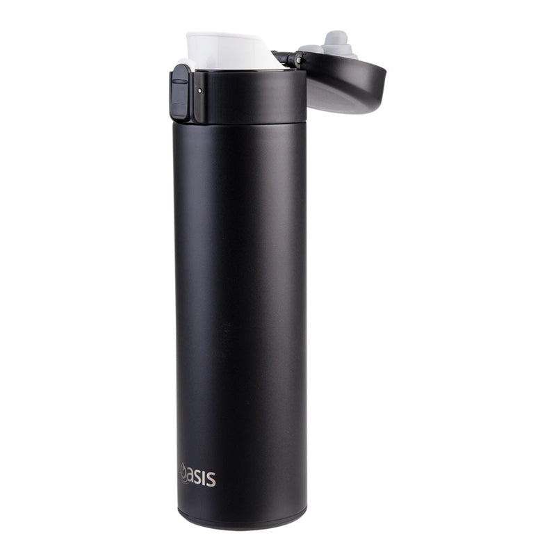 Oasis Stainless Steel Insulated Flip-Top Flask 480ml Black - Double Wall Vacuum Thermos