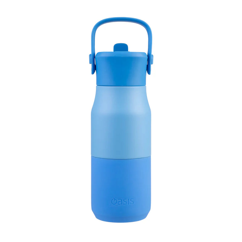 Oasis Junior Insulated Sipper Drink Bottle 400ml Blue - Double Wall Stainless Steel Kids Thermos