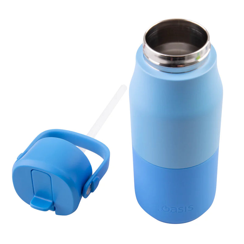 Oasis Junior Insulated Sipper Drink Bottle 400ml Blue - Double Wall Stainless Steel Kids Thermos