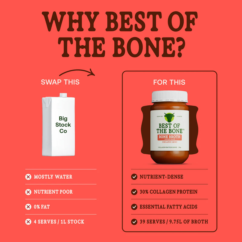 Best Of The Bone Organic Miso Bone Broth Concentrate 390g - Umami Collagen-Rich Gut & Joint Support