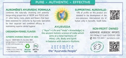 Auromere Ayurvedic Toothpaste Cardamom Fennel fluoride Free 117g