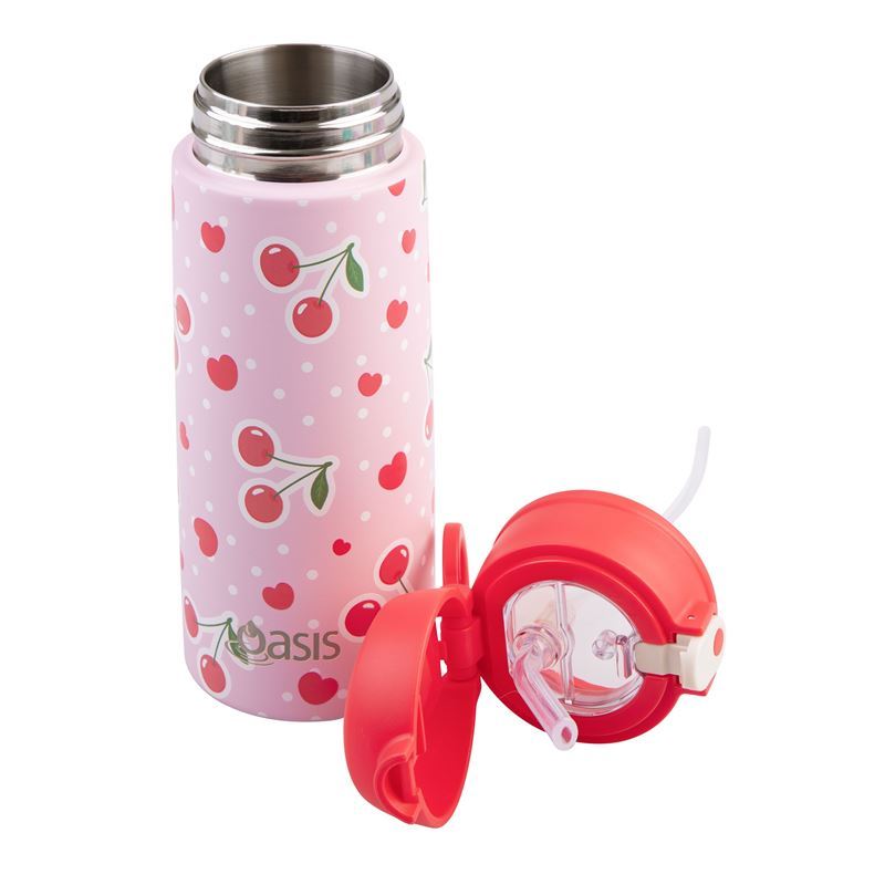 Oasis Stainless Steel Double Wall Insulated Kids Drink Bottle with Sipper Straw 550ml (CHERRY CRUSH)