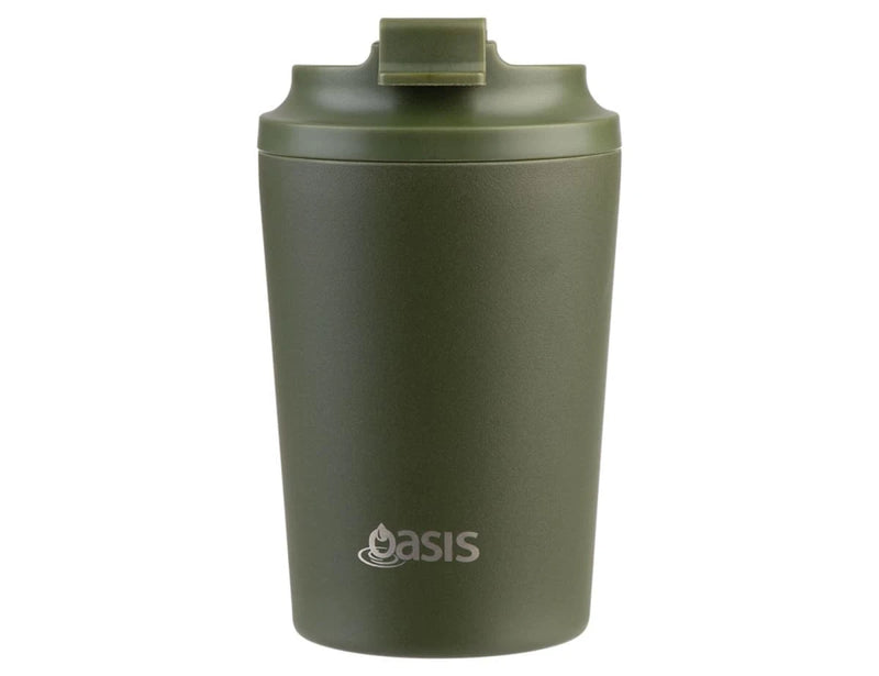 Oasis Ceramic Lined Stainless Steel Double Wall Insulated Coffee Cup 235ml - Forest Green