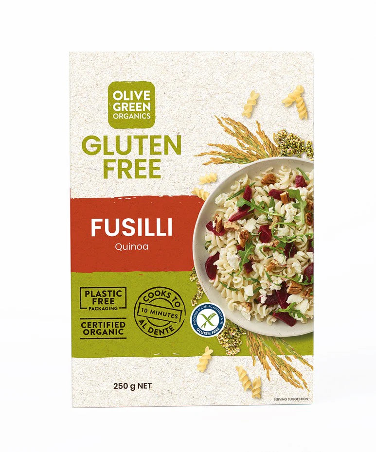 Olive Green Organics Fusilli Quinoa & Rice Pasta 250g – Gluten Free Spiral Pasta